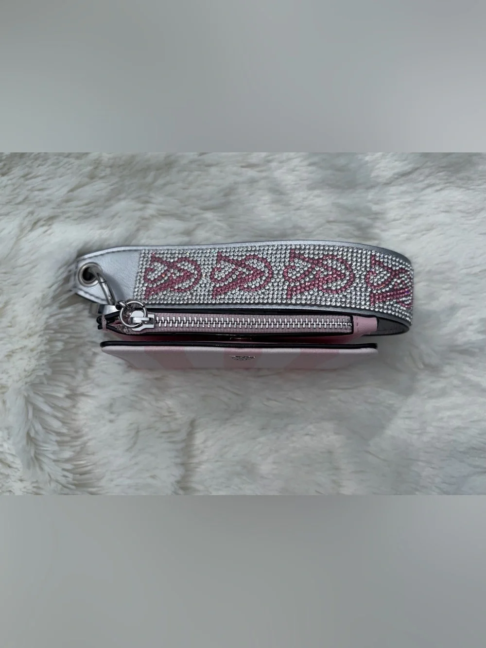 Victoria's Secret Pink & White Stripe Wallet + Rhinestone Wristlet Strap